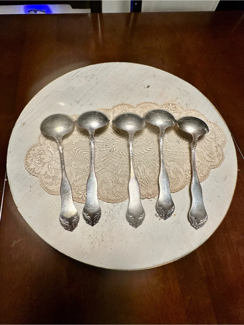 Vintage Wm A Rogers Silverplate Cream Soup Spoons Set of 5 Floral Scroll